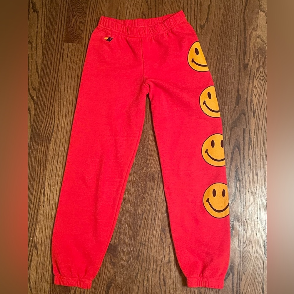 Aviator Nation Kids Red Smiley Sweatpants Size 10 boy girl unisex